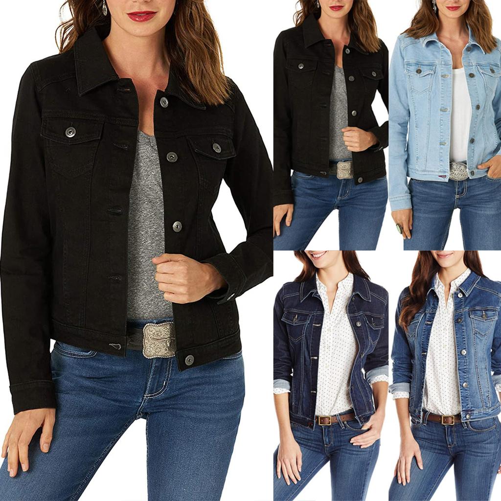 Fashion Women's Casual Slim Slimming Denim Jacket Blouse Top With Pockets