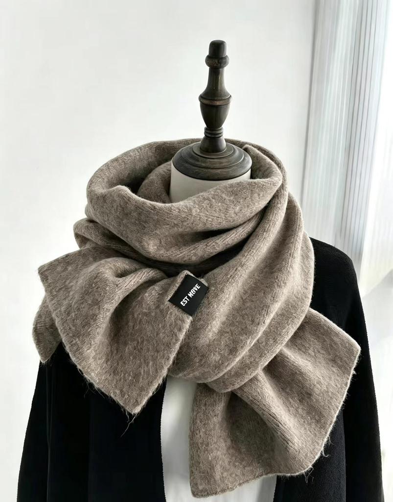Solid Color Popular Soft Waxy Scarf Girls Winter Korean Dark Gray Couple Winter Thickened Warm Scarf Men and Women