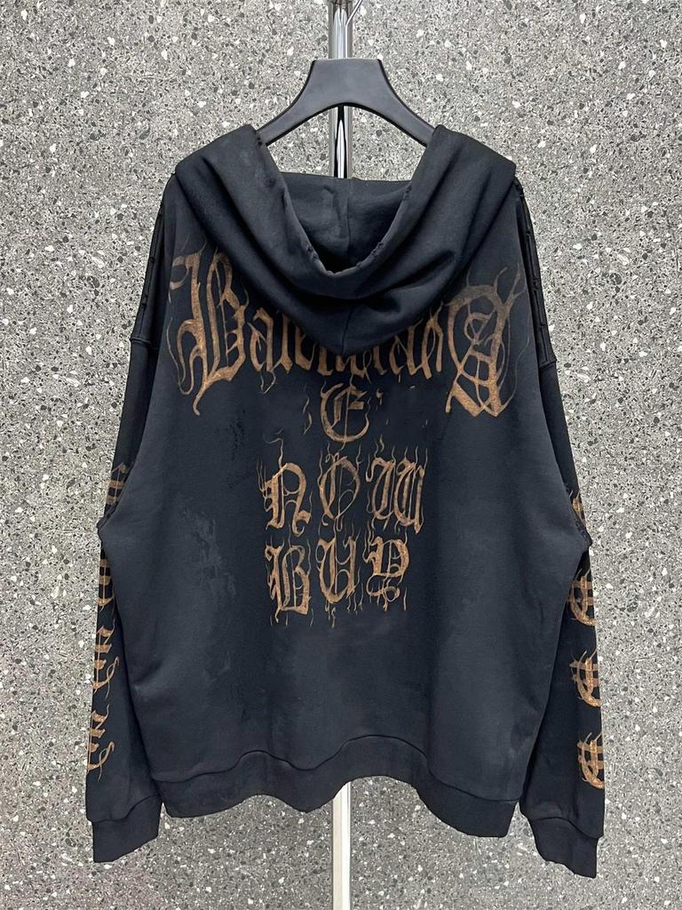 23SS B Marke Sanskrit Flamme Reißverschluss Hoodie - Lockere Passform Lässige Jacke