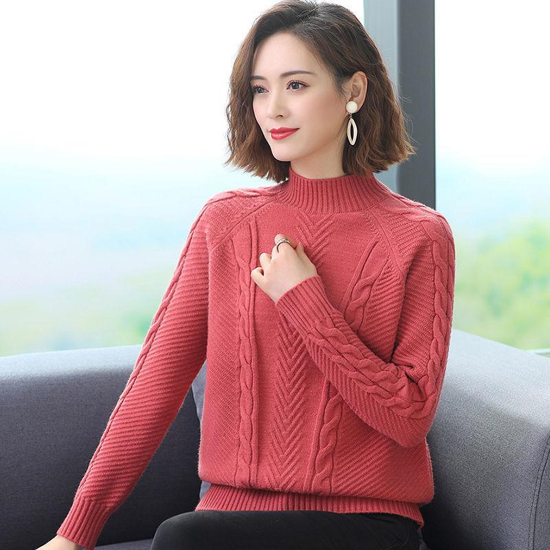 Women's Short Sweater Thickened Knitted Sweater Loose Semi-high Neck Base Sweater Solid Color Pullover