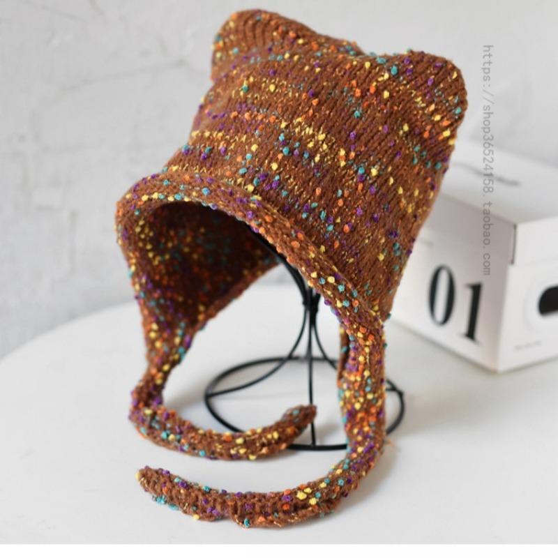 Korean Style Crochet Knit Hat Women Winter Ear Flap Warm Hat