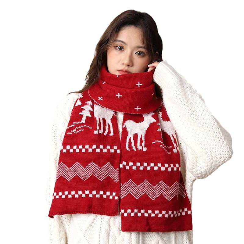 Birthday Gift Red Scarf Women's Winter Plaid Versatile Couple New Christmas Knitted Wool High-end Scarf