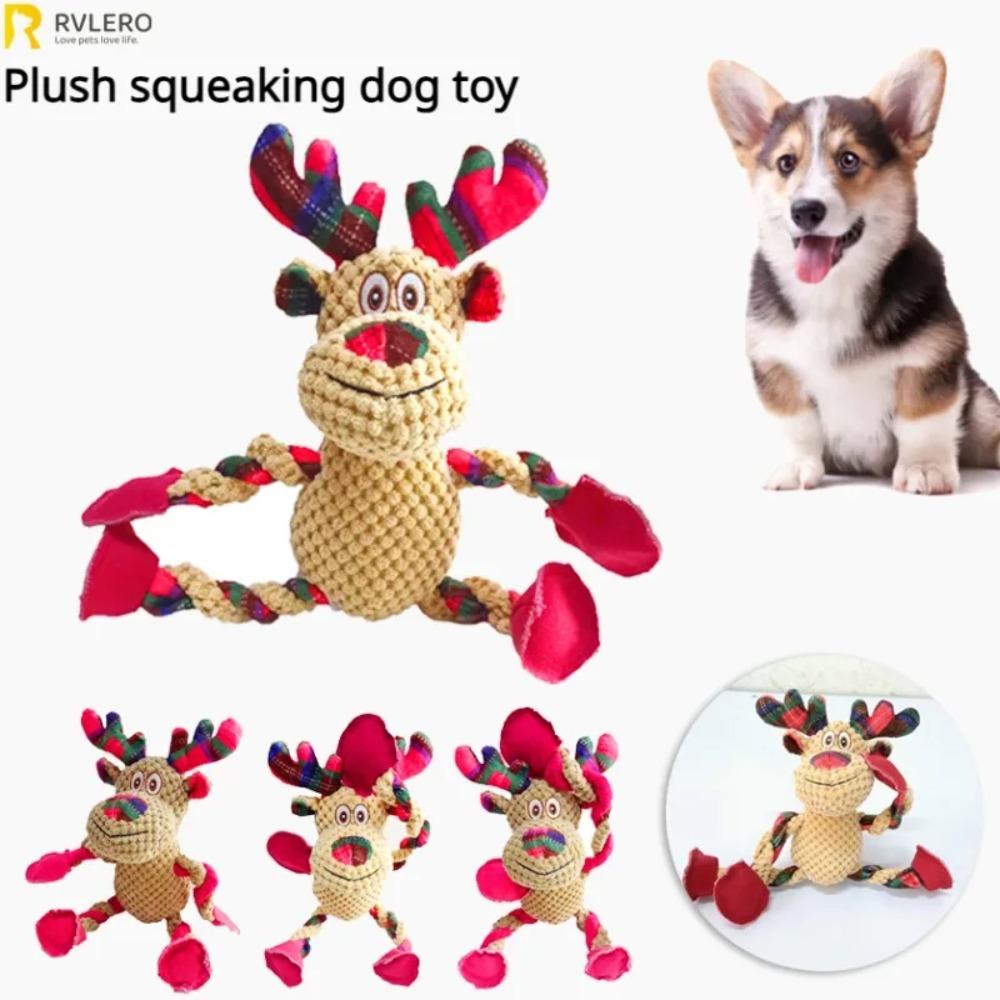 Christmas Dog Toys Plush Squeaking Toys Chewing Knot Teeth Grinding Interactive Artifact Improving Intelligence Deer Shaped Pets