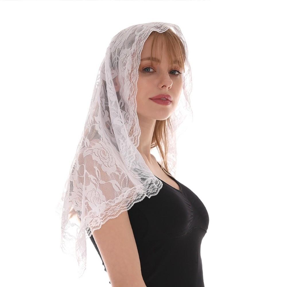 Breathable Wedding Lace Shawl Lace Trim Mantilla Headwear Scarf Veil Prayer Shawl for Woman