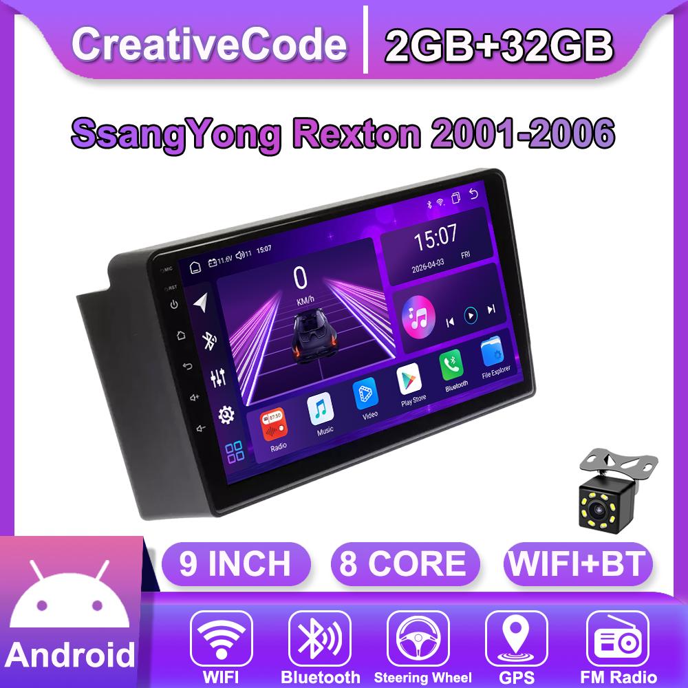 

Android Car-Play Car Radio For SsangYong Rexton 2001-2006 Multimedia Player Head Unit Stereo GPS Navigation BT WIFI,8 CORE ,2+32GB чорний