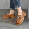 Johnature Metallspenne Loafers ekte skinn Pumps Britiske allsidig rund tå lavhæl damesko