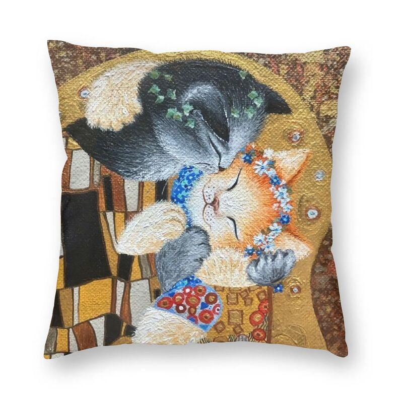 Lovely Cartoon Klimt Style Cat Kitten Throw Pillow Cover Home Decor Square Gold Animal Art Cushion Cover 45X45Cm For Living Room