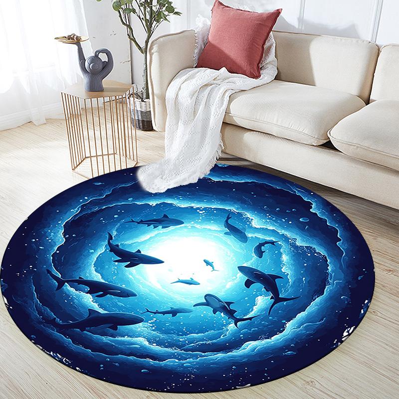 Sharks Round Area Rug,Carpet Rug for Living Room Bedroom Sofa Playroom Decor,Non-slip Floor Mat