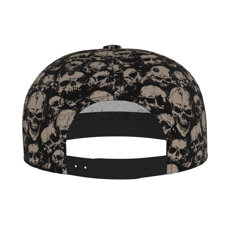 Scary Skull Gothic Skeleton Print Baseball Cap Funny Flat Brimmed Hat 3D Printed Snapback Flat Bill Hip Hop Hat for Men Women