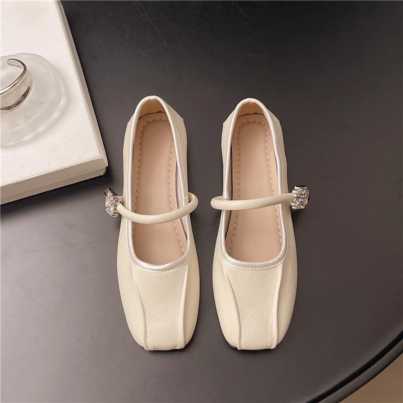 

French great-looking flat-soled silver single shoes women s 2025 new summer skirt Mary Jane shoes ballet evening shoes 35 бежевый
