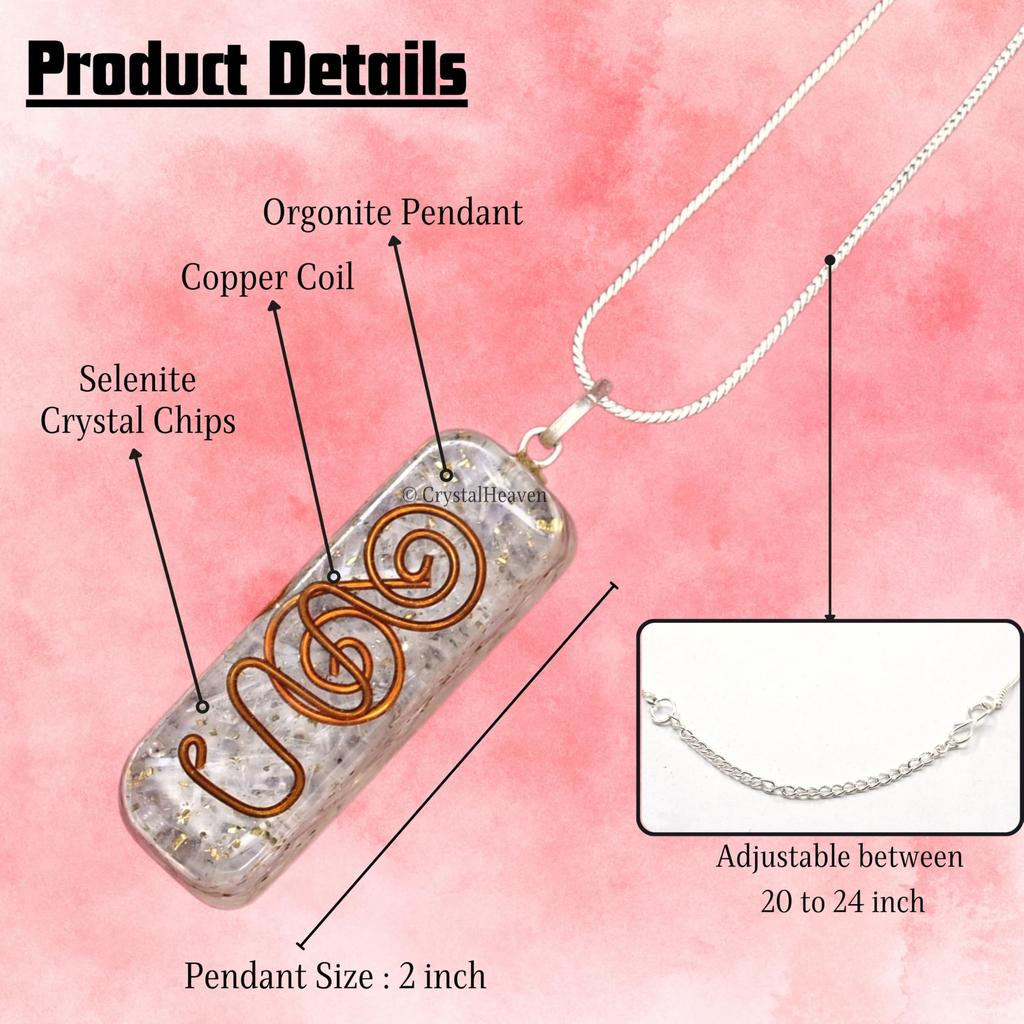 Certified Selenite Crystal Orgone Pendant Necklace for Women - Original Natural Healing Crystal Stone Necklace with Authenticity Certificate Orgo