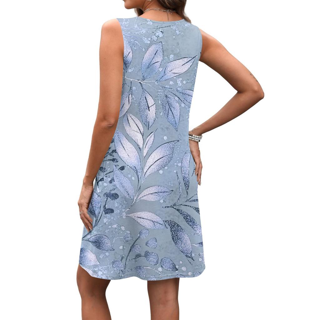 Women's Summer V-neck Casual Beach Vacation Style Retro Floral Print Sleeveless Patchwork Dress