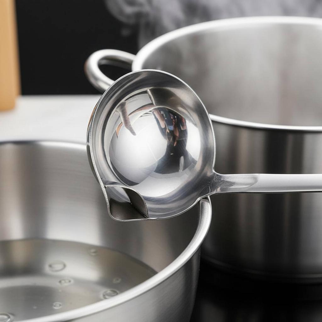 Long Handle Warm Pot Ladle 304 Stainless Steel Oil Separator Ladle Unwanted Oil Skimmer Spoon Heat Insulating Kitchen Utensil