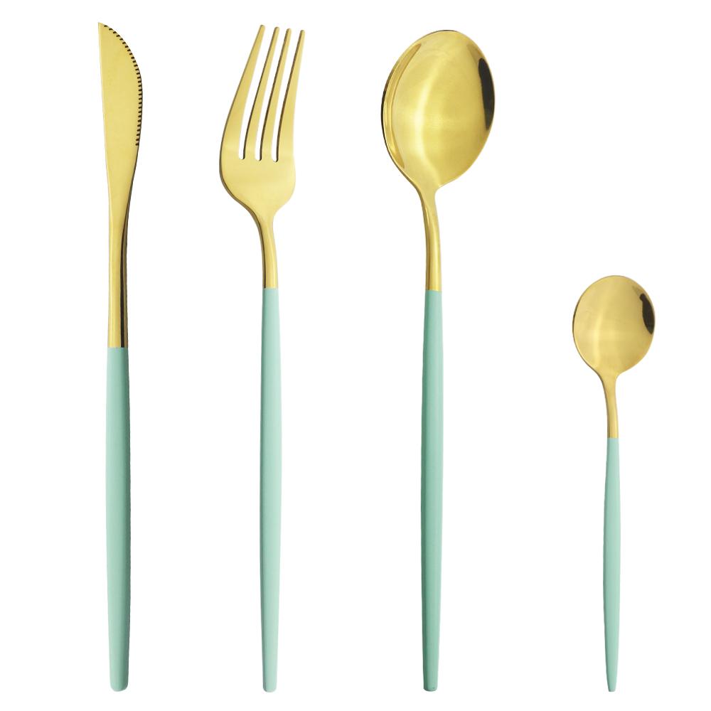 4Pcs/Set Colorful Dinnerware Set Stainless Steel Cutlery Dinner Set Knife Fork Coffee Spoon Silverware Set Kitchen Tableware Set