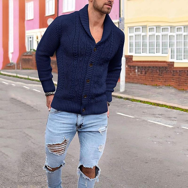 Men's Solid Color Button-Up Long Sleeve Knitted Sweater