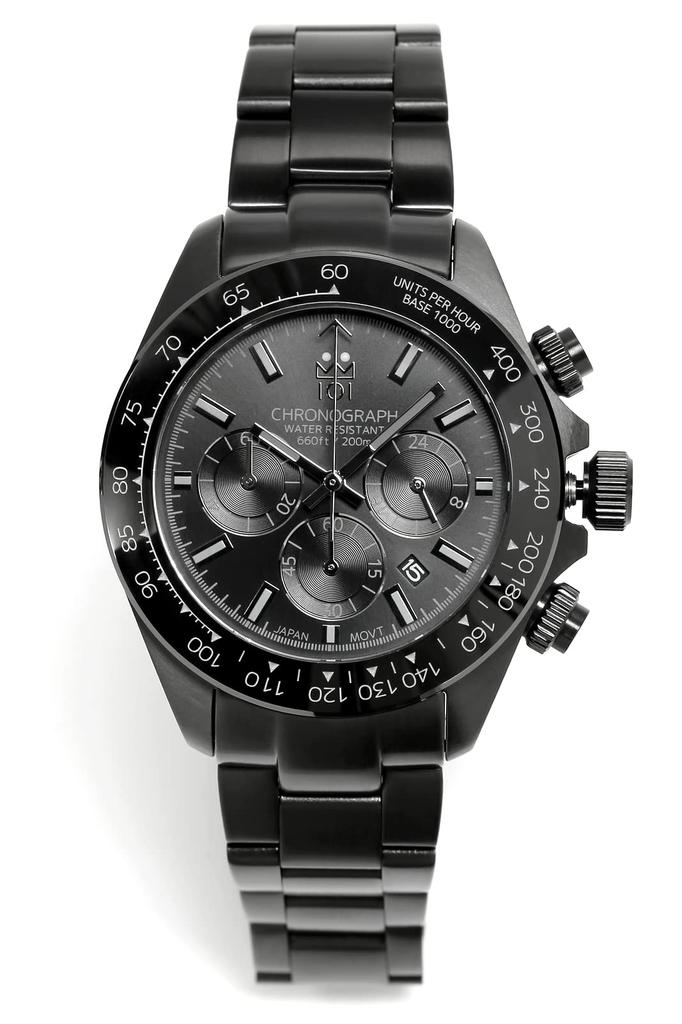 HYAKUICHI 101 Diver's Chronograph Watch, Men's, 20 ATM Water Resistant, Date Display, Quartz Movement, Ceramic Bezel, IP-BBB, All Black