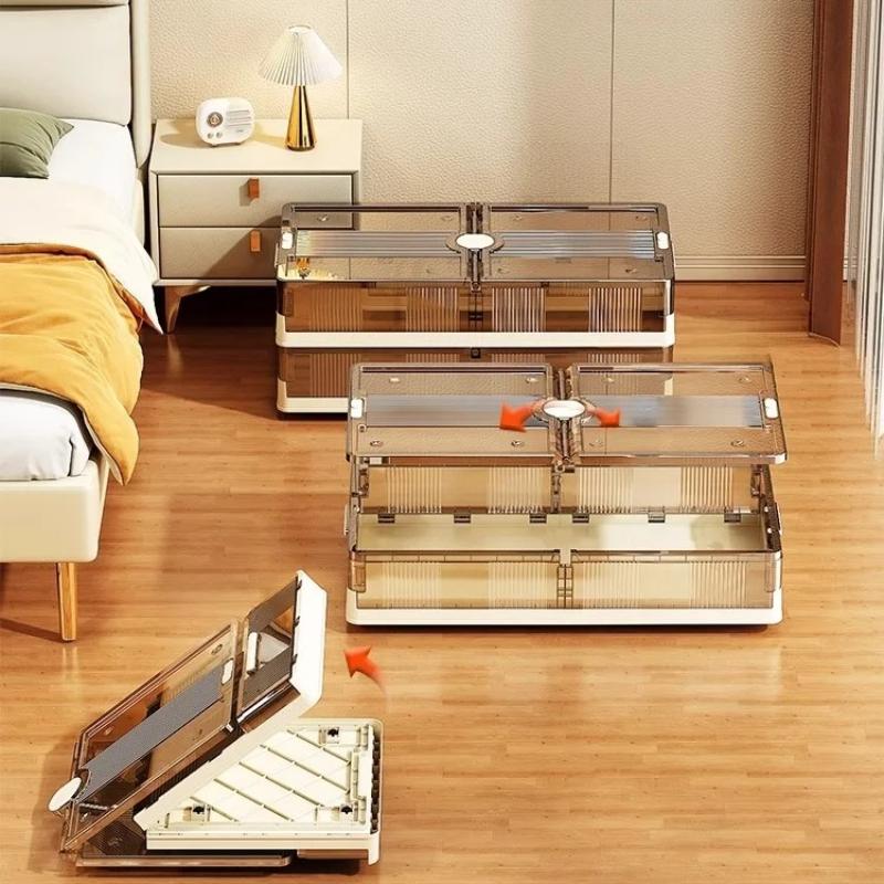 Underbed Storage Box Flat with Wheels Der Sle Plastic Organizer for Clothes And Quilts Home Use Bedroom Storage Box