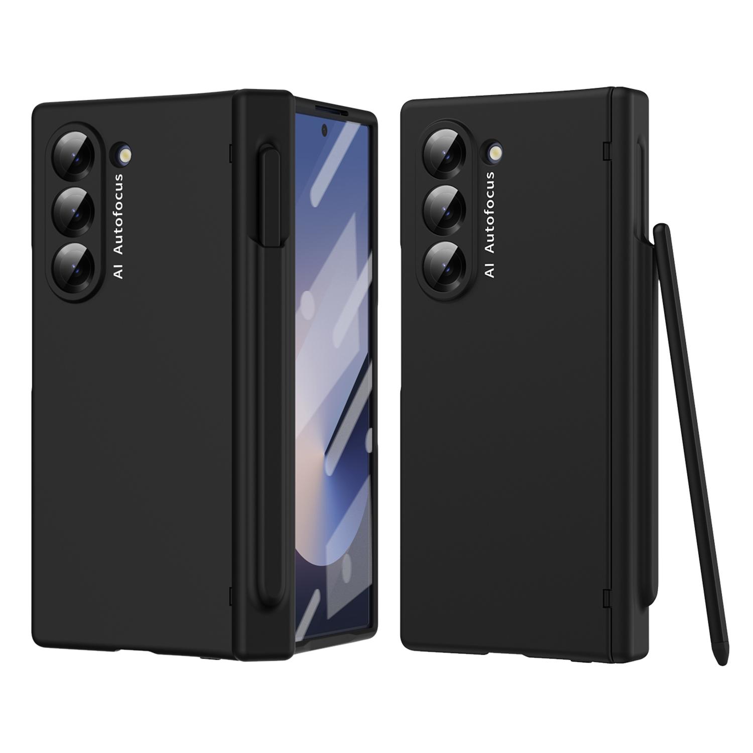 

Macaron Series For Samsung Galaxy Z Fold6 5G Case PU Leather+PC Protective Phone Cover with Stylus Black