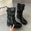 4/6Cm heightening thick-soled trouser boots women's autumn knight boots children's long boots thick heel buckle belt medium tube stacking boots