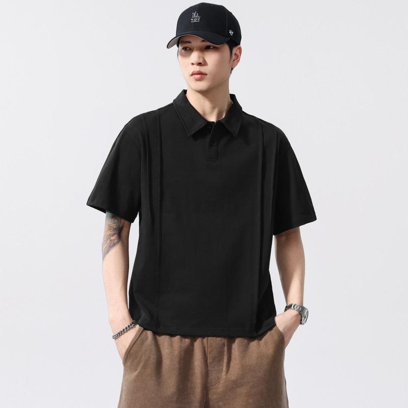 

Новая летняя футболка-поло с простым коротким рукавом и плиссированным лацканом 4XL