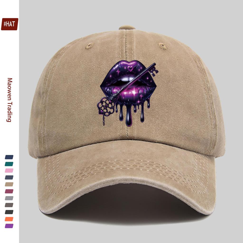 pc Purple Lip Magic Key Print Baseball Cap Trucker Sun Hat Comfortable Lightweight Papa Hat Dad Mom Beach Party Decor Hat S