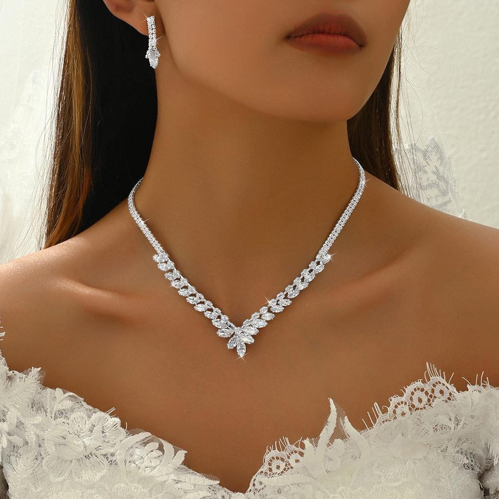 Zircon Necklace Jewelry Set Bridal Jewelry Necklace Earrings Earrings Pendant Set Wedding Accessories