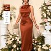 Europäische und amerikanische elegante Damenbekleidung Sommer Neu Plissiertes Satins ärmelloses Kleid Kleid, Partykleid