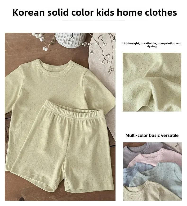 2025 Summer Kids' Breathable Cotton Pajamas - Unisex Solid Color Home Set