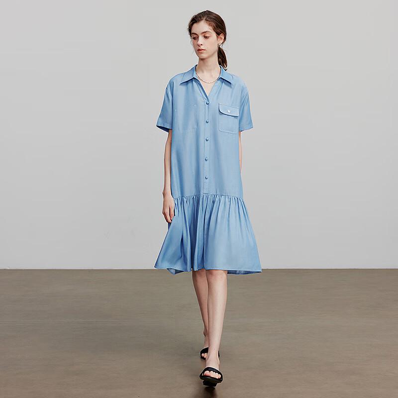 Chuyu Women's Faux Denim Spliced Mid-Length Shirt Dress