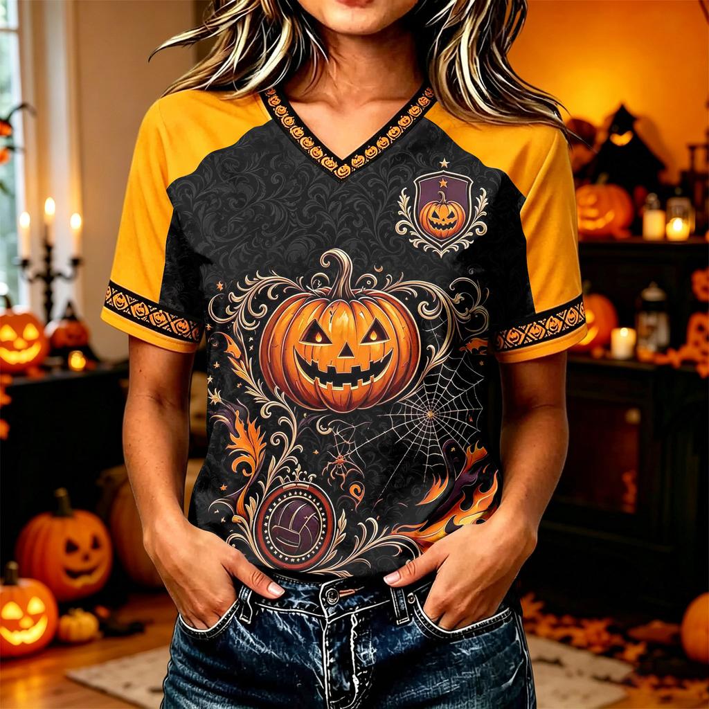 Women's Short Sleeve Halloween Graphic T-Shirt Casual Tee for Costume Party