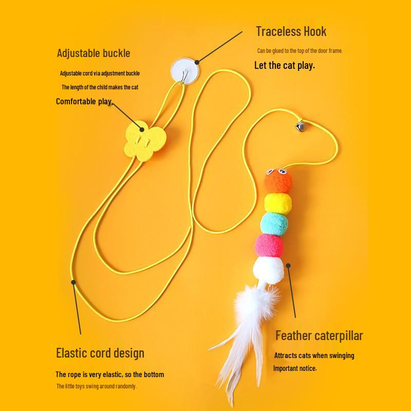 Elastic Cat Feather & Bell Teaser Wand with Hanging Mouse Toy for Boredom Relief