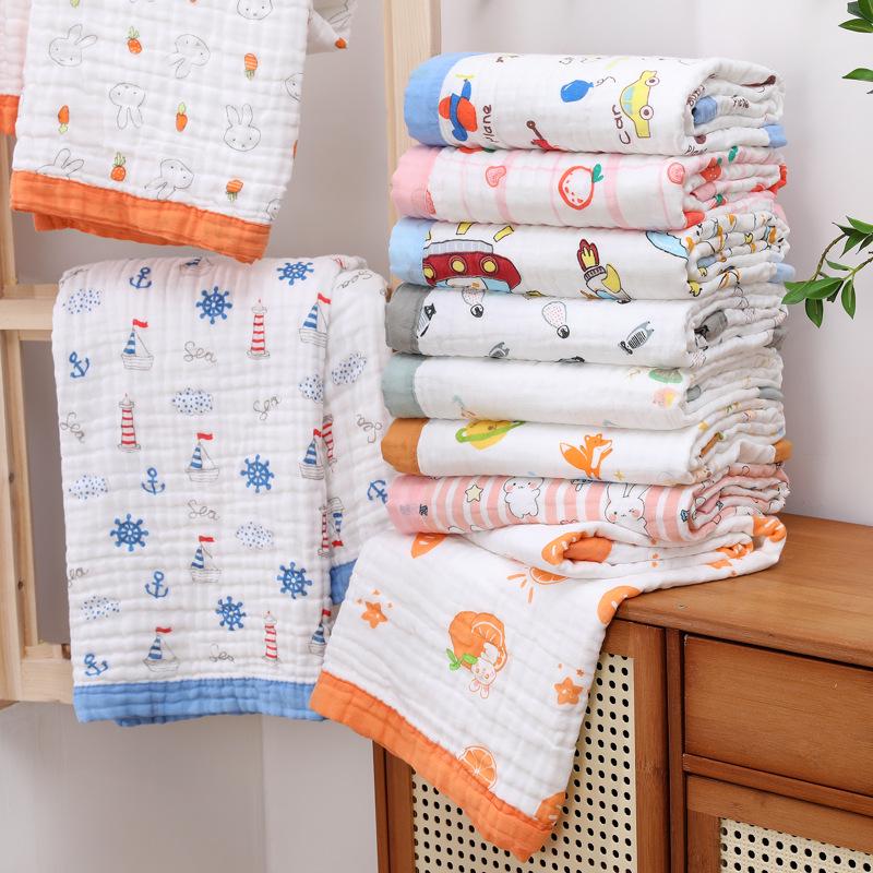 High-Density Cotton Newborn Bath Towel - Six-Layer Gauze, Printed Design, for Infants & Kids
