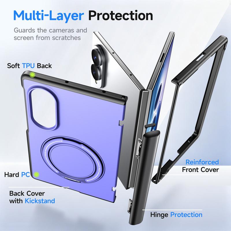 Aluminum Alloy Back Cover Phone Case for Samsung Galaxy Z Fold 8 Wide 5G with 360° Rotating Ring Kickstand Hinge Protect Cover