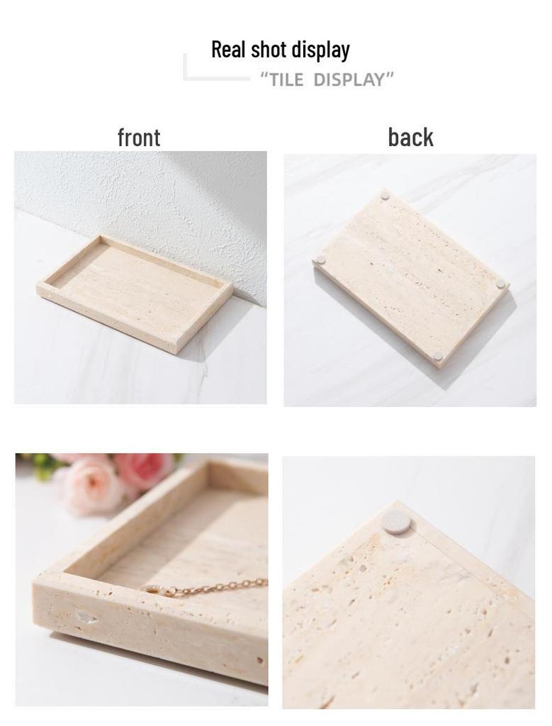 Nordic Beige Travertine Marble Tray: Light Luxury Entrance Hall Decoration & Jewelry Storage Ornament