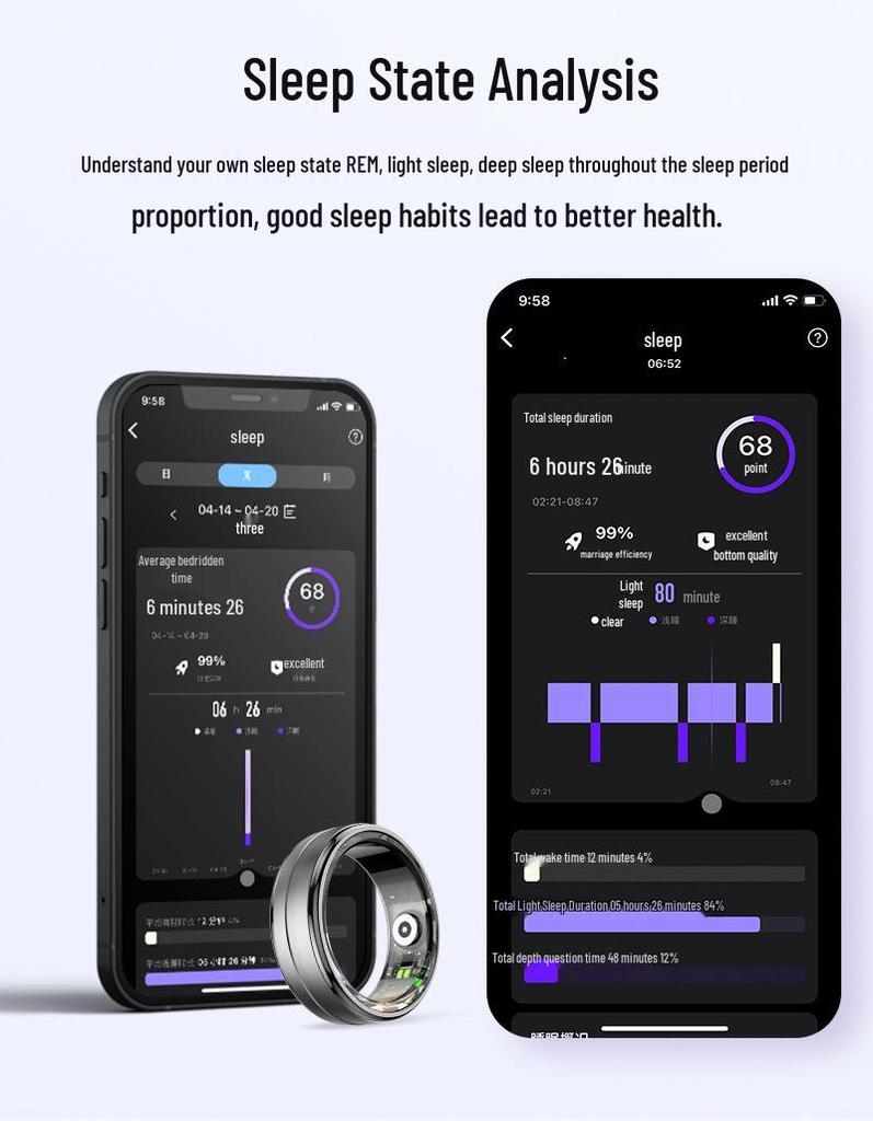 R06 Smartring: Herzfrequenz-, Blutsauerstoff-, Schlaf- und Trainingsmonitor, Wasserdichter Schrittzähler, Bluetooth-Fotografie