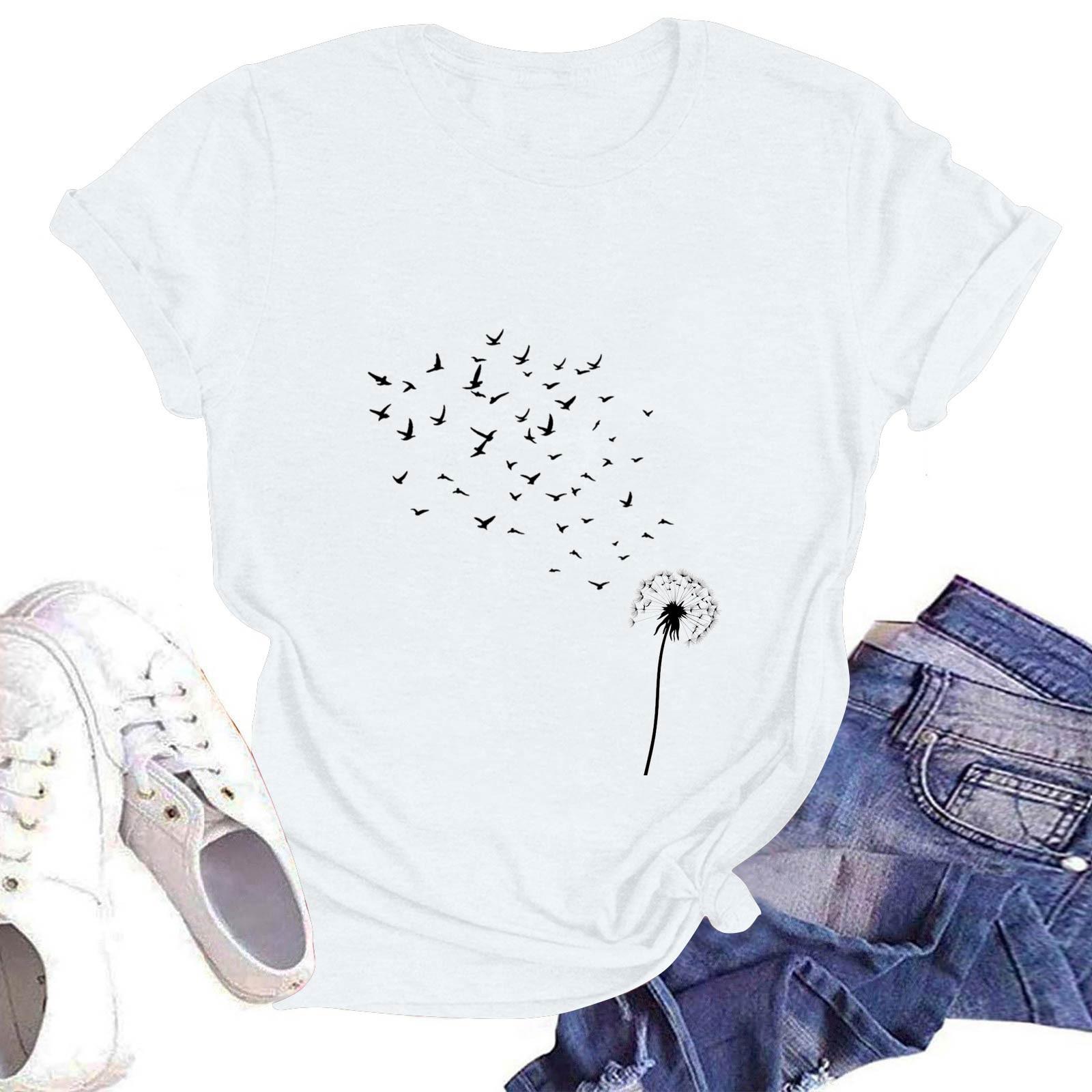 

Жіноча повсякденна футболка з круглим вирізом, коротким рукавом, пуловер з принтом XL білий