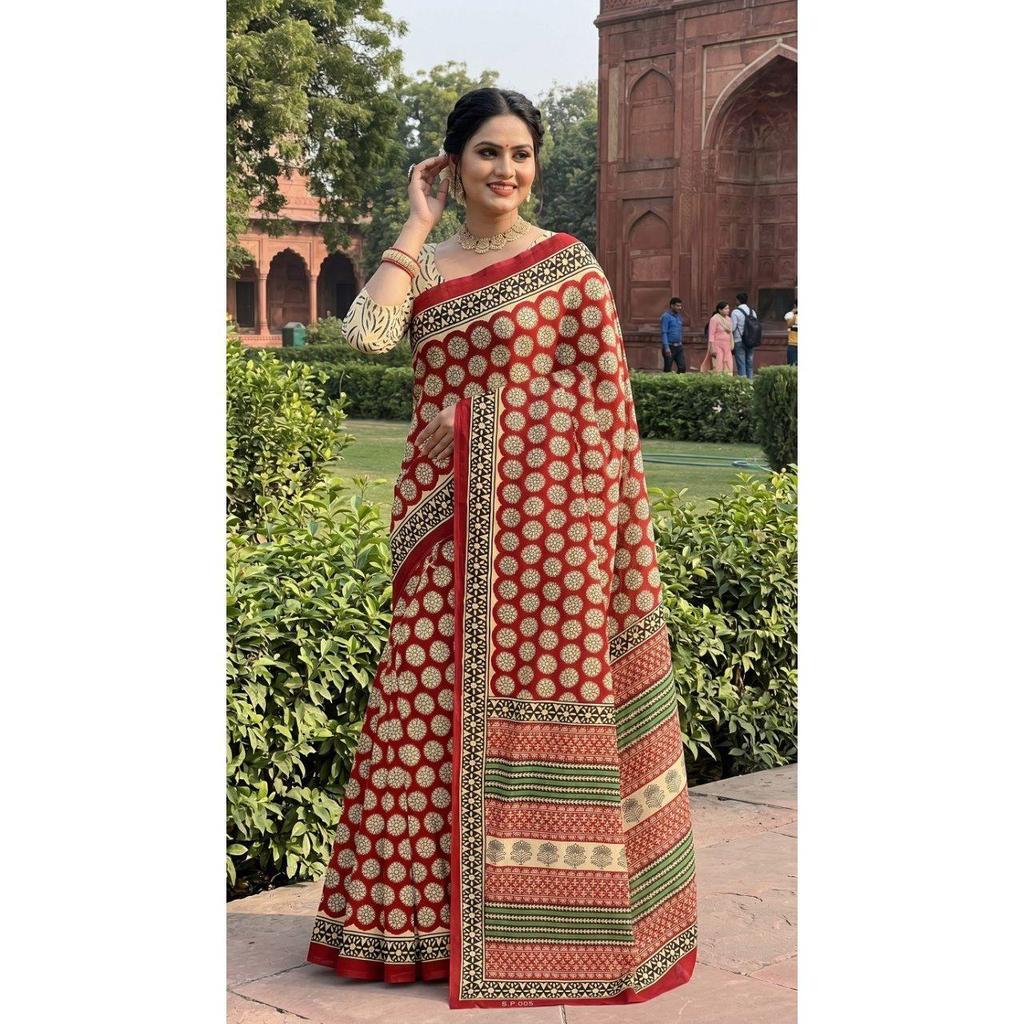 New Launch Beautiful Bagru Printed Saree Collection