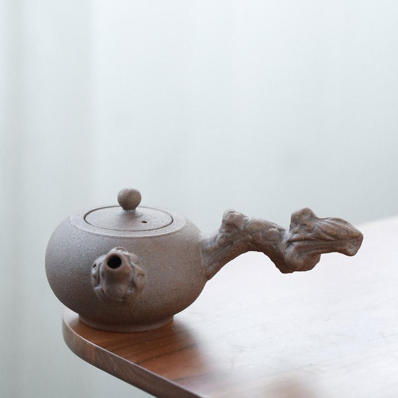 210ml Handmade Dead Branches Side Handle Pot Retro Raw Ore Coarse Pottery Teapot Tea Maker Kettle Personalized Kung Fu Tea Set