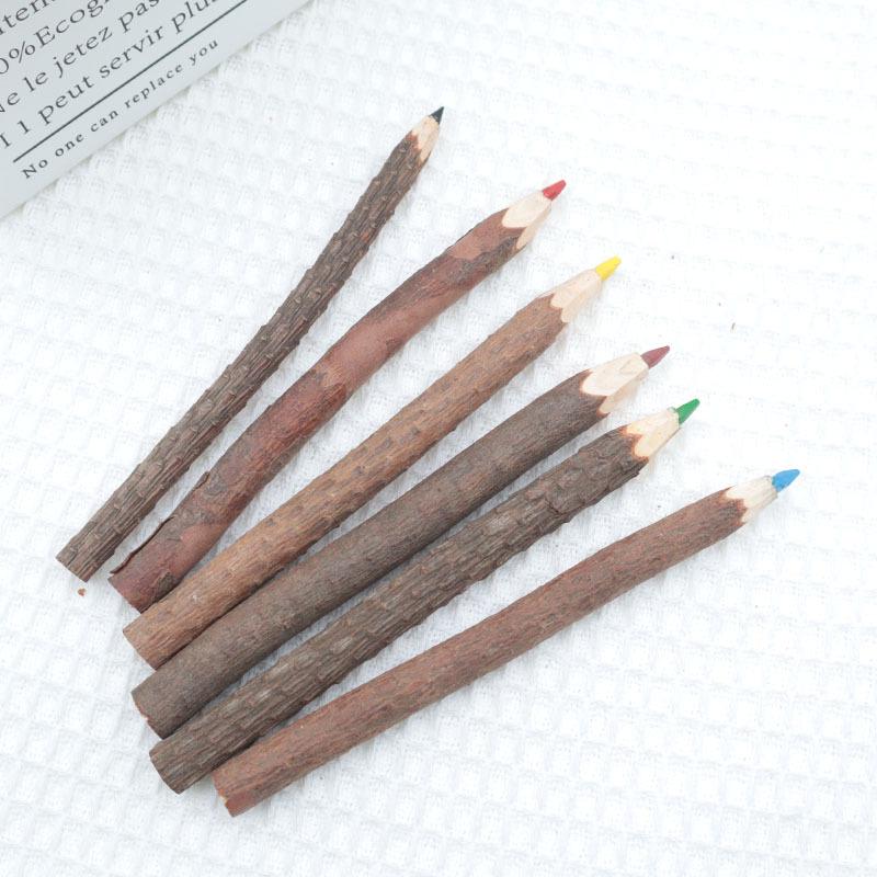 15CM Natural Wood Children's Drawing Pencil Set - Safe Wooden Pens in Six Colors with Thick Barrels