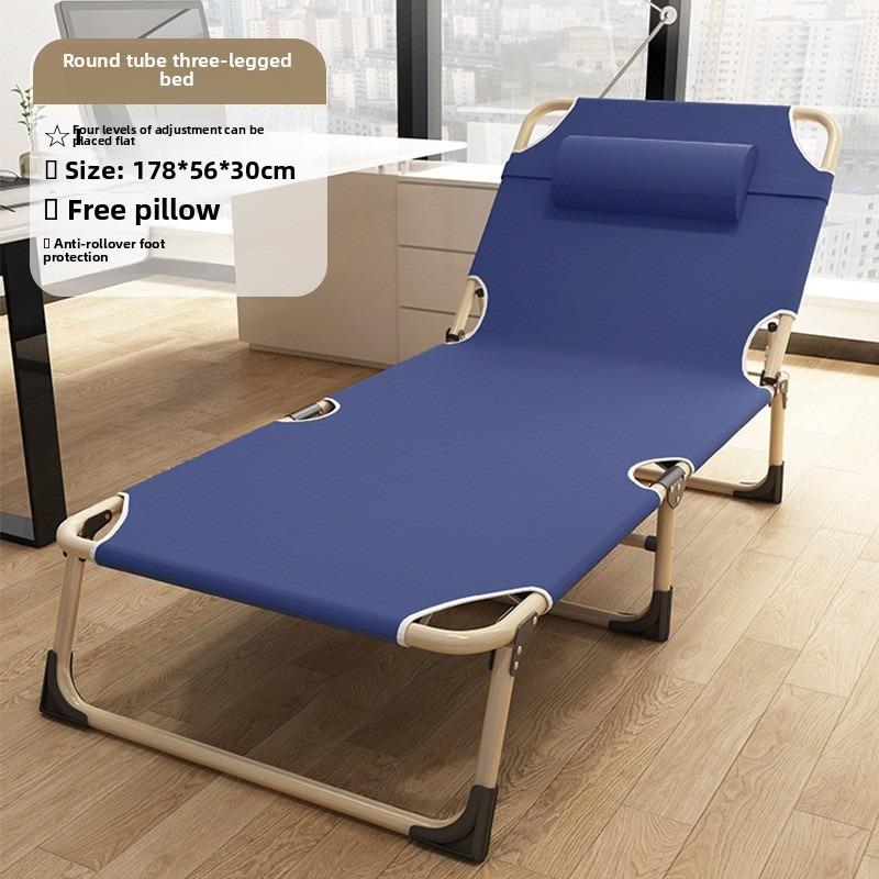 Single Foldable Bed for Office Nap Outdoor Camping Beach Emergency Use Lightweight Steel Frame Portable Lounge Chair