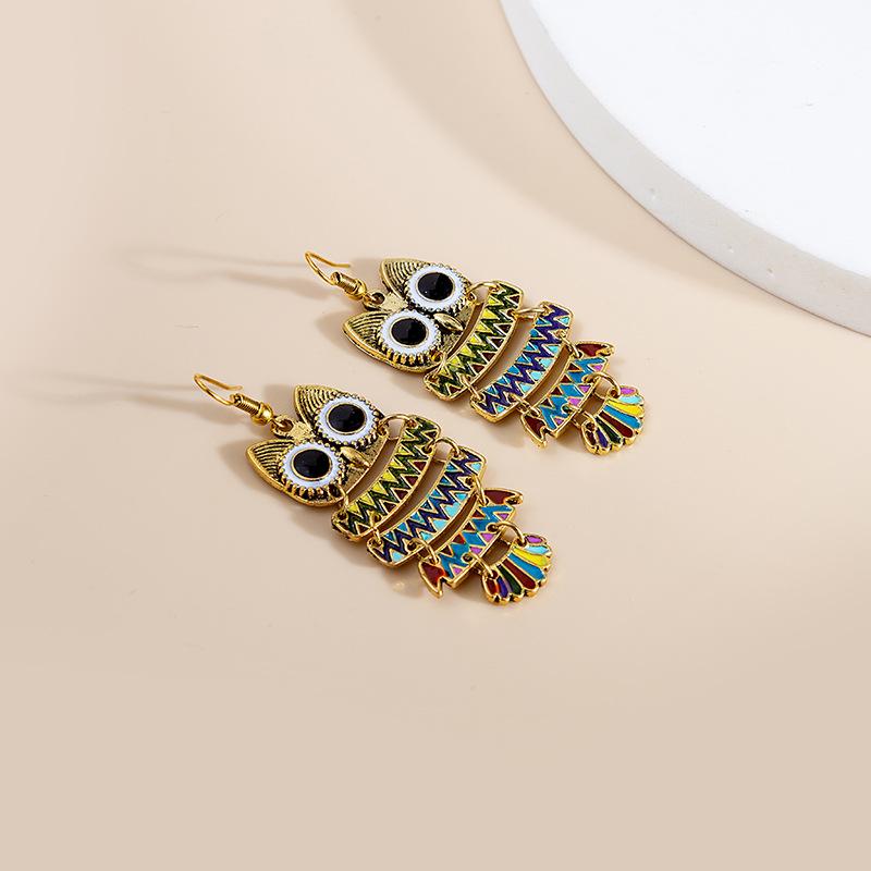 Popular Owlette Colorful Glaze Oil Trendy Hip-hop Hook Earrings
