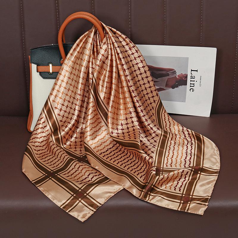Luxury Brand Silk Satin Square Scarf Women Hijab Bandana Muslim Headscarves Shawl Wrap Ladies Headband Neckerchief Foulard 90cm