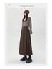 High-Waisted Coffee Wool Skirt for Women, Autumn-Winter Style, Pleated A-Line, Petite Fit, Mid-Length, Perfect Drape