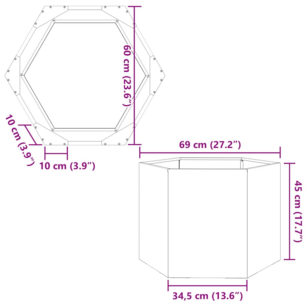 Hexagonal Planter Box 69x60x45 Cm Stainless Steel