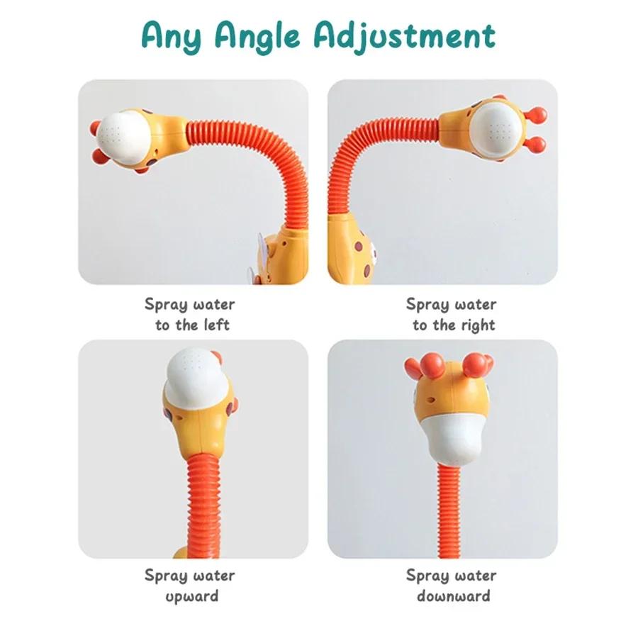Baby Bath Shower Head Toy Cute Giraffe Baby Stackable Electric Shower Toys Bathtub Water Sprinkler Bathtub Toy For Kids Toddlers