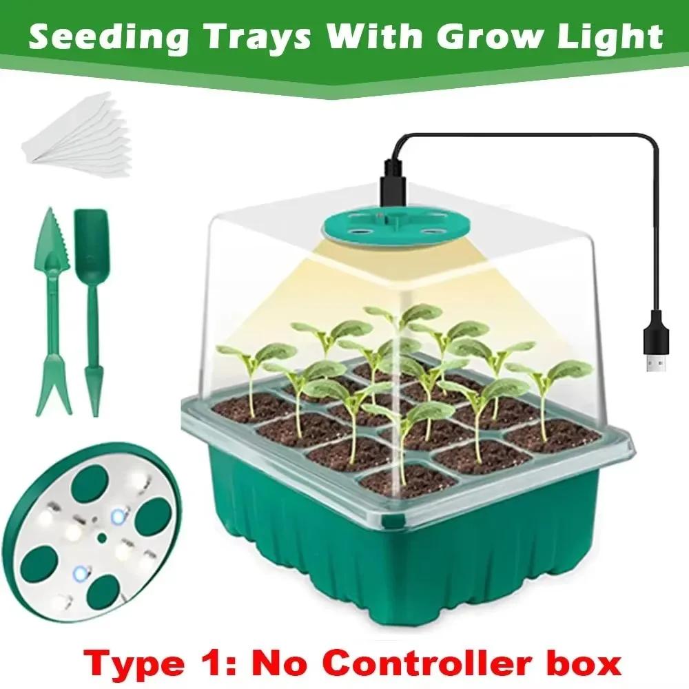 

Seed Starter Tray Box With LED Grow Light Nursery Pot Seedling Germination Planter Adjustable Ventilation Humidity 12 Cell As Photos