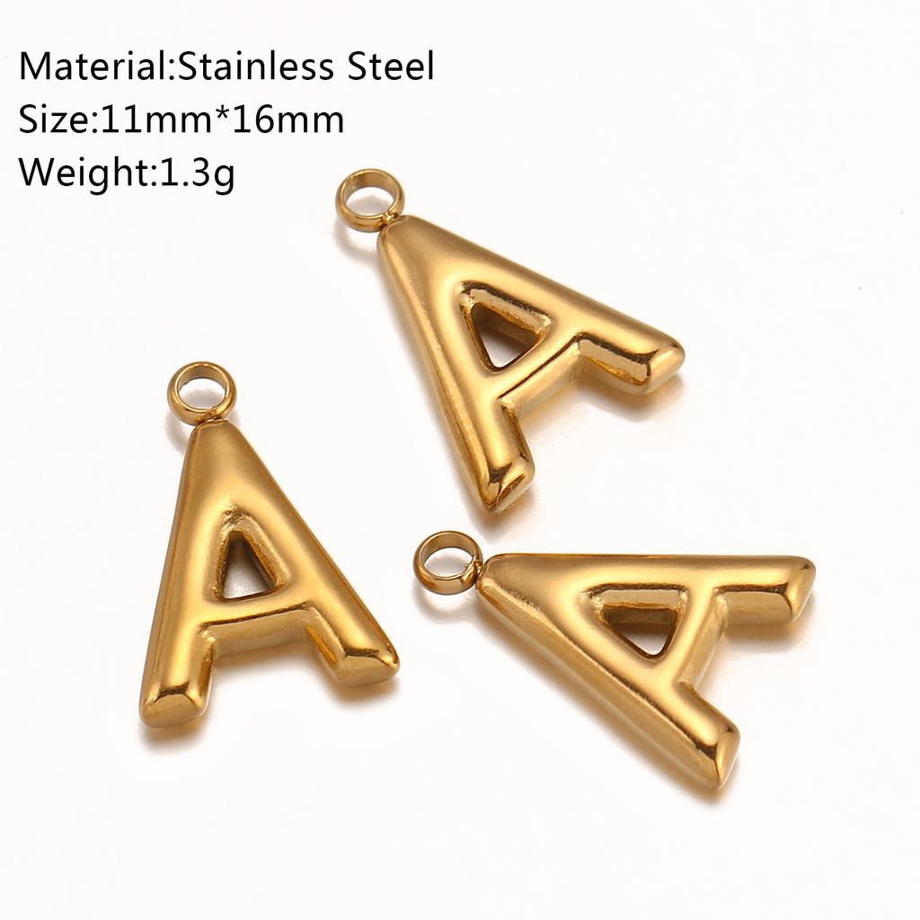 3Pcs Initial Charms 3D Stainless Steel English Letter Pendant 18K Gold Color PVD Plated Bubble Alphabet Charm DIY Jewelry Making