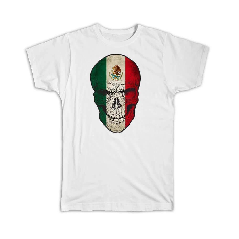 Gift T-Shirt : Mexico Flag Skull Mexican National Colors XL