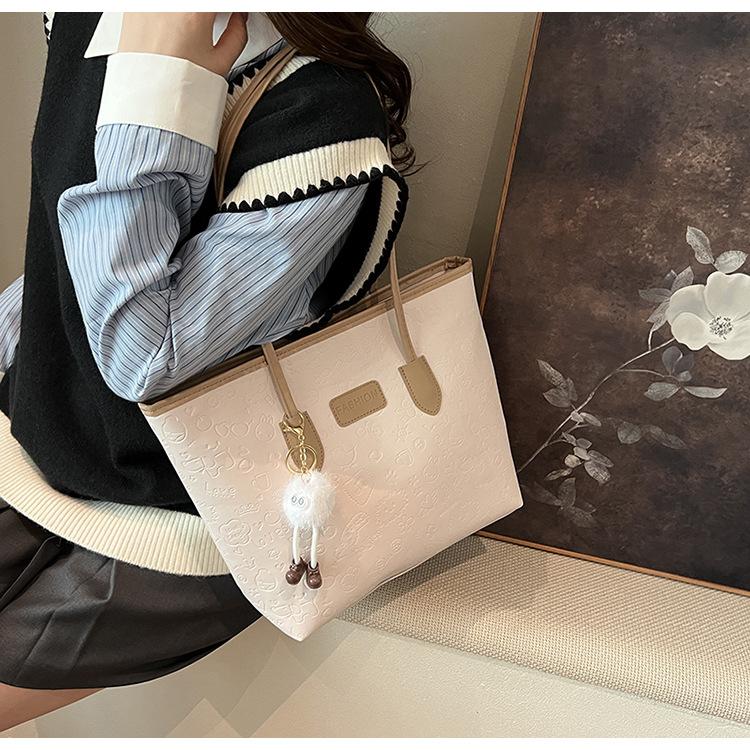Textured Faux Leather Tote Bag for Women, Spacious Handheld Shoulder Handbag, Stylish Commute Work Bag with Zipper Closure KTB