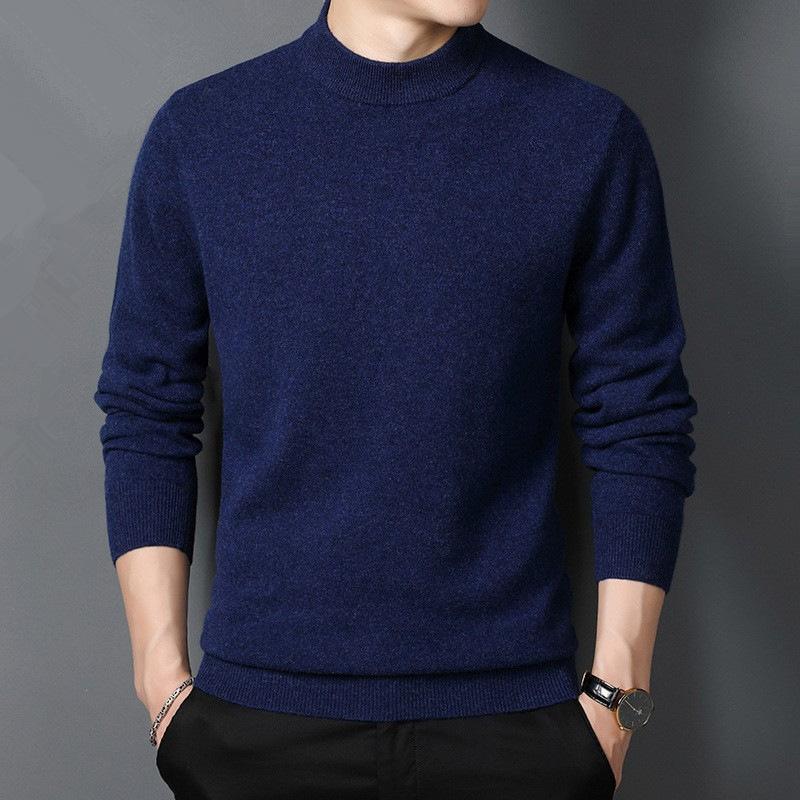 Fashion Sweatwear Mens Anti-pilling High Quality Knitted Half Turtleneck Sweater Slim Fit Long Sleeve Pullover Solid Color Trend Men Clothing